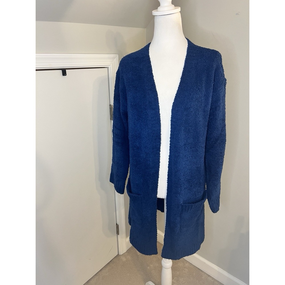 Lounge Life Cloud Knit Cardigan Sweater Blue Fluffy Open Front Longline S/M NWT